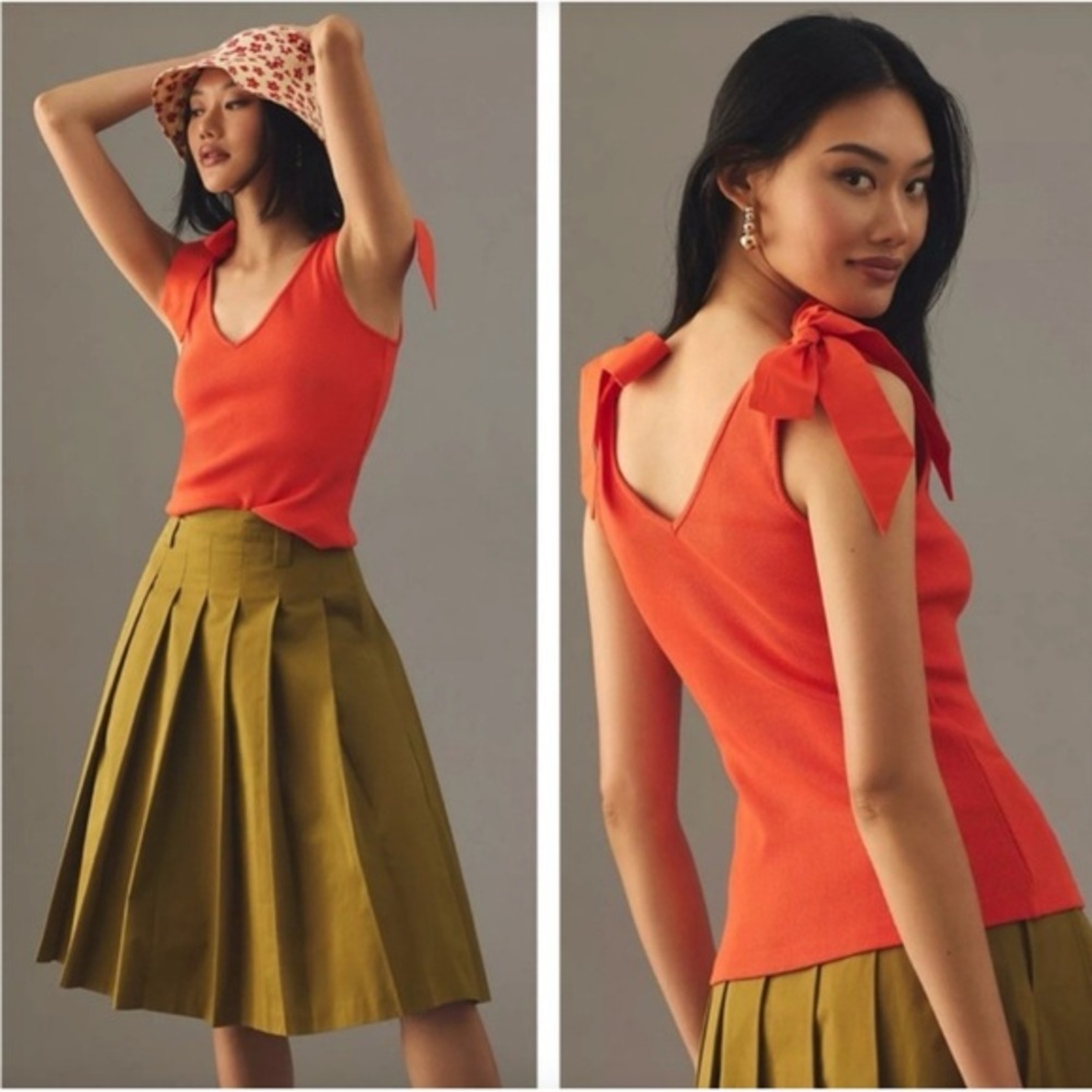 Anthropologie Maeve Red Orange Bow Tank Top